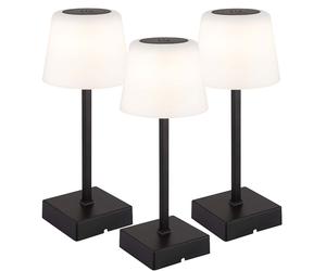 Lampe de table LED Touchdimmer Lampe de table accu noir Lampe d'appoint CCT, métal, 2W 100 lm blanc chaud/froid, DxH 8,5x25,5 cm, set de 3 pièces