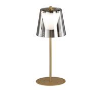 Lampe de table LED Touchdimmer Lampe d'extérieur verre fumé Lampe de jardin accu Lampe de table, métal couleur laiton, 2W 270lm blanc chaud, DxH 14 x 35 cm