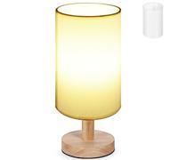 Lampe de Table Lin Blanc Cylindrique Abat-jour E27 | Structure Interne en Fer, Montage Facile, Diamètre D’ouverture 40mm, Style Rustique Moderne, Composants à Assembler