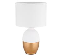 Lampe de table moderne lampe d'appoint chambre lampe de bureau blanc, lampe de lecture abat-jour textile, or céramique, 1x douille E14, DxH 25x43 cm