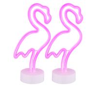Lampe de table néon Flamingo Chambre d'enfant Lampe néon décorative Batterie, plastique blanc, LED 2W rose, H 33 cm, lot de 2