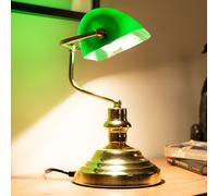 Lampe de table lampe de banquier lampe de bureau en laiton lampe de bureau vert, 1x E27, LxPxH 25x19x36 cm, étude
