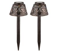 Lampe de table solaire à LED, lampe d'extérieur, lampe de terrasse, piquet de sol, décoration de jardin, cuivre, DxH 13,8x27 cm, lot de 2