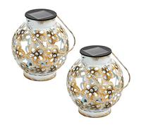 Lampe de table solaire de jardin Lampe solaire Photophore LED Lampe à suspendre IP44 Suspension, métal motif blanc antique jaune, 1x LED 3000K, DxH 15x14 cm, 2x