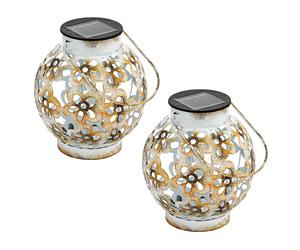 Lampe de table solaire de jardin Lampe solaire Photophore LED Lampe à suspendre IP44 Suspension, métal motif blanc antique jaune, 1x LED 3000K, DxH 15x14 cm, 2x