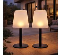 Lampe de table LED Lampe solaire d'extérieur Lampe de table de jardin Balcon Batterie IP44, plastique, LED blanc chaud, DxH 15x31 cm, lot de 2