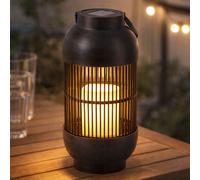 Lampe de table solaire lampe d'extérieur lanterne bougie lampe de jardin lampe de terrasse effet flamme, plastique noir, batterie, 1x LED blanc chaud, H 33 cm