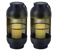 Lampe de table solaire, lampe d'extérieur, lanterne, bougie, lampe de jardin, lampe de terrasse, effet flamme, plastique noir, batterie, 1x LED blanc chaud, H 33 cm, lot de 2