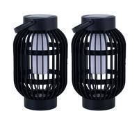 Lampe de table solaire LED effet flamme lampe d'extérieur 2 en 1 sur piquet de jardin, plastique noir, avec poignée de transport, batterie, H 72,5 cm, lot de 2
