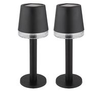 Lampe de table solaire LED, lampe d'extérieur, lampe de terrasse, lampe de jardin, plastique transparent noir, batterie 6-8h IP44, 3000K blanc chaud, lot de 2, H 21,5 cm