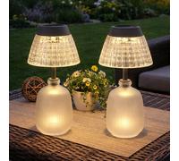 Lampe solaire de table lampe extérieure claire accu verre LED lampe de jardin lampe de balcon, acrylique, verre, plastique, LED 3000K blanc chaud, DxH 13,5x27 cm
