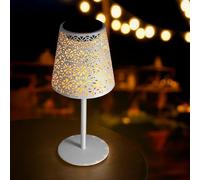 Lampe de table solaire rétro en métal blanc - 28 x 12 cm - Lampe de table de jardin vintage blanc chaud - Lampe décorative pour extérieur