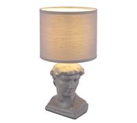 Lampe de table Statue Céramique Lampe de table Figure César Lampe de chevet Abat-jour textile gris, 1x douille E14, DxH 17,5x33 cm