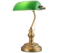 Lampe de table style banquier - MICH - Abat-jour verre vert - Base laiton - Ampoule E27 LED - Écran réglable