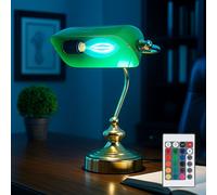 Lampe de table LED RGB Lampe de table rétro Lampe de banquier à intensité variable, E27 LED RGB avec télécommande, hauteur 24 cm, bureau bibliothèque