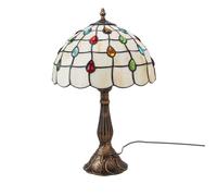 Lámpe de Table ""Valentina"" - Style Tiffany Rétro avec Vitraux Baroques Blancs et Base en Alliage, Ø30cm