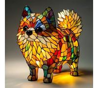 Lampe de Table & Veilleuse LED USB Corgi/Carlin - Résine Artistique Colorée Effet Vitrail 3D-Décoration Maison Chic - Idée Cadeau Originale pour Adultes et Enfants Amoureux des Chiens, Pomeranian