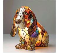 Lampe de Table & Veilleuse LED USB Corgi/Carlin - Résine Artistique Colorée Effet Vitrail 3D-Décoration Maison Chic - Idée Cadeau Originale pour Adultes et Enfants Amoureux des Chiens, Basset Hound