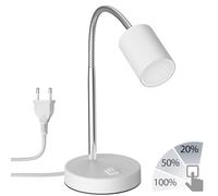 ledscom.de Lampe de table WAIKA Col de cygne Interrupteur blanc mat + Lampe LED blanche 3 niveaux de gradation 609lm