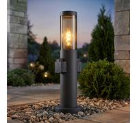Lampe de jardin avec douille anthracite Lampe d'extérieur avec prise de courant Colonne de prise de jardin avec lumière, fumée en plastique en acier inoxydable, 1x E27, DxH 7,6x45 cm