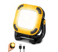 Lampe de travail 20 W, lampe de travail LED COB rechargeable avec base magnétique, 4 modes d'éclairage et 4 niveaux de luminosité, lampe de travail portable rotative USB pour garage, atelier