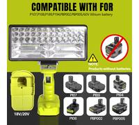 Lampe de travail LED d'urgence extérieure 4000LM 35W lampe de poche pour Ryobi 18V Lithium P108 P104 Nickel One + batterie USB type-c batterie externe vert