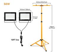 Lampe de travail LED - Projecteur de chantier portable avec trépied - 2 x 50 W - Indice de protection IP66 - Pour utilisation en extérieur - Aluminium - 220 V
