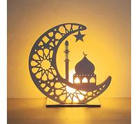 Lampe décorative à LED - En bois et en forme de croissant lunaire - Comme cadeau de Ramadan Mubarak ou accessoire de prière