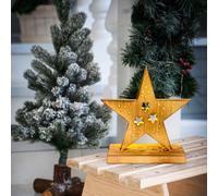 Étoile de Noël LED en bois Décoration de Noël Étoile Minuteur Étoile en bois Décoration de fenêtre, bois de pin, piles, blanc chaud, LxlxH 28x10,5x29 cm