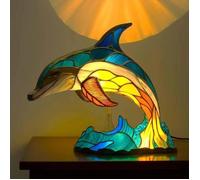 LAMPE DECORATIVE Animaux 3D Série De Lampes En Vitrail Lampes De Table Animaux Vintage Veilleuse Créative Animaux -66L - Dauphin