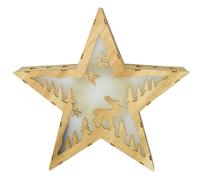 Lampe décorative étoile lumineuse Poinsettia étoile de l'Avent étoile en bois décoration de Noël salon, contreplaqué motif renne naturel, 10x LED 0,06 watt blanc chaud, HxLxP 30x31,5x6 cm