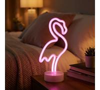 Lampe de table néon Flamingo chambre d'enfant Lampe néon décorative batterie, plastique blanc, LED 2W rose, H 33 cm