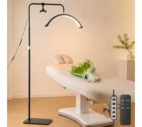 Lampe Demi Lune avec Télécommande, Lampe sur Pied pour Extension de Cils, Tatouage, Onglerie, Esthétique Professionnel, Soins Peau, Sourcils. Hauteur et Luminosité Réglables, Blanc (Black, 36W)