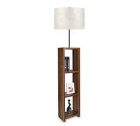 Lampe d'étagère, noyer avec abat-jour 100% mdf, blanc brillant, collection Victoria, 38x38x140, prise E 27 Max 60 W