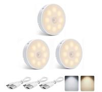 Lampe Détecteur de Mouvement - 3pcs - LED - Rechargeable USB - Intérieur