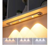 Lampe Détecteur de Mouvement 40cm 3 LEDs - Éclairage Cuisine/Placard - 3000K-6500K Luminosité - Aluminium Magnétique 900mAh