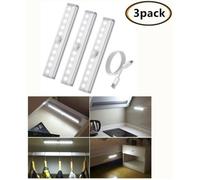 Lampe Détecteur de Mouvement - ARTELYS - 3pcs - USB Rechargeable - 10 LED - Blanc