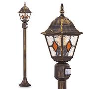 Lampe d'extérieur Antibes, détecteur de mouvement, candélabre au look antique, fonte d'aluminium brun/or avec vitres transparentes, lampe d'allée 110cm, lampe de jardin rétro, E27, IP44, sans ampoules