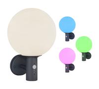 Lampe d'extérieur Applique murale avec détecteur de mouvement Lampe de jardin Lampe de façade en acier inoxydable, boule de verre, contrôle par application, Smart RGB LED 10W 806Lm, DxH 25x37 cm