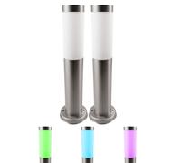 Lampe d'extérieur argent lampadaire de jardin lampadaire de chemin d'accès lampe de terrasse en acier inoxydable, télécommande dimmable, RGB LED 8,5W 806Lm, DxH 7,6x45 cm, lot de 2