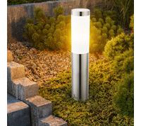 Lampe d'extérieur, argent, lampadaire de jardin, moderne, éclairage de chemin, résistant aux intempéries, acier inoxydable mat, 1x E27, DxH 7,6x45 cm