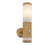 Lampe d'extérieur avec détecteur de mouvement en acier inoxydable, applique murale d'extérieur en acier inoxydable, aspect bois avec LED décorative, 1x E27, LxH 8,5 x 35 cm