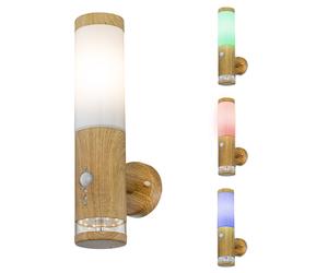Lampe d'extérieur détecteur de mouvement en acier inoxydable Lampe d'extérieur avec détecteur de mouvement Applique extérieure en acier inoxydable, aspect bois avec LED décorative, 1x E27, LxH 8,5 x 3