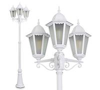 Lampe d'extérieur Hongkong Frost, candélabre au look antique, fonte d'aluminium en blanc, vitres en verre dépoli, lampe d'allée, réglable en hauteur, lampe de jardin rétro, E27, IP44, sans ampoules