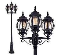 Lampe d'extérieur Kobe, candélabre au look antique, fonte d'aluminium en noir avec disques en plastique, lampe d'allée à 3 branches 230 cm, lampe de jardin rétro/vintage, E27, IP44, sans ampoules