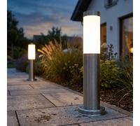 Lampadaire d'extérieur, lampadaire de jardin, lampadaire de patio, borne lumineuse en acier inoxydable, argent, 1x E27, DxH 7,6x45 cm, lot de 2