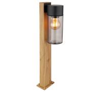 Lampe d'extérieur lampadaire de chemin d'accès, moderne, maison de campagne, aspect bois, verre fumé, acier inoxydable, noir, E27, LxlxH 14,5x9x50 cm