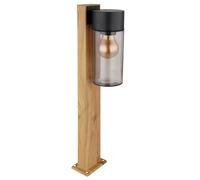 Lampe d'extérieur lampadaire de chemin d'accès, moderne, maison de campagne, aspect bois, verre fumé, acier inoxydable, noir, E27, LxlxH 14,5x9x50 cm