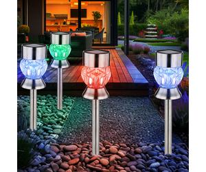 Lampe d'extérieur lampe solaire décoration de jardin RGB cristaux de verre à couleur changeante lampe enfichable, acier inoxydable plastique noir, LED 5000K blanc froid, H 35 cm, lot de 4