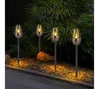 Lampe d'extérieur, lampe solaire enfichable, torche de jardin avec effet de feu, lampe de terrasse, batterie, métal, noir, LED, DxH 6x38cm, lot de 4